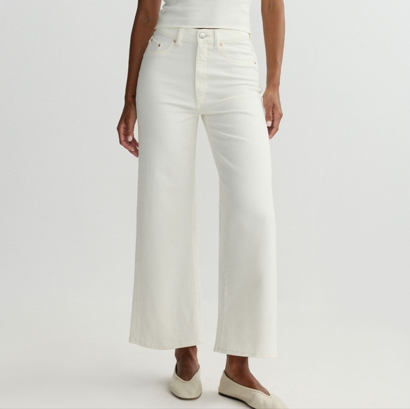 DL1961 Denim - DL1961 Hepburn Wide Leg High Rise Ankle Jeans Eggshell